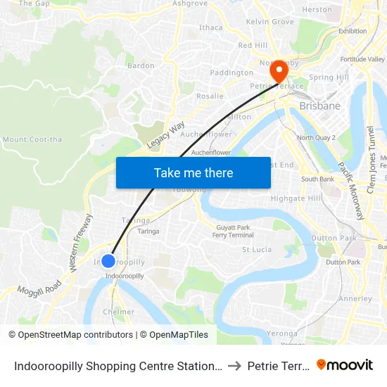 Indooroopilly Shopping Centre Station, Stop A to Petrie Terrace map