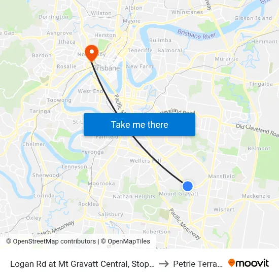 Logan Rd at Mt Gravatt Central, Stop 37 to Petrie Terrace map