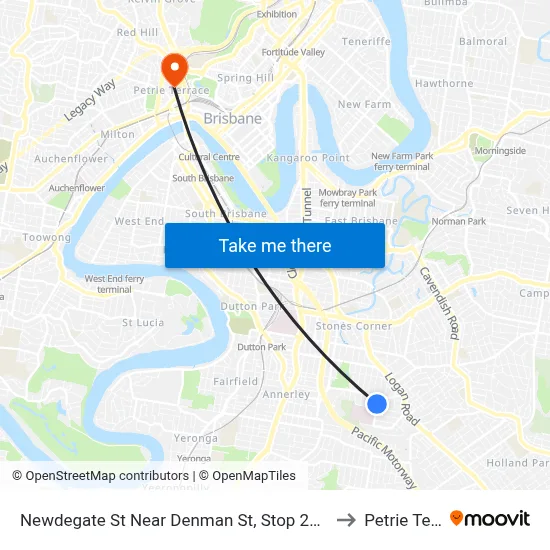 Newdegate St Near Denman St, Stop 22 - Temp Closure to Petrie Terrace map