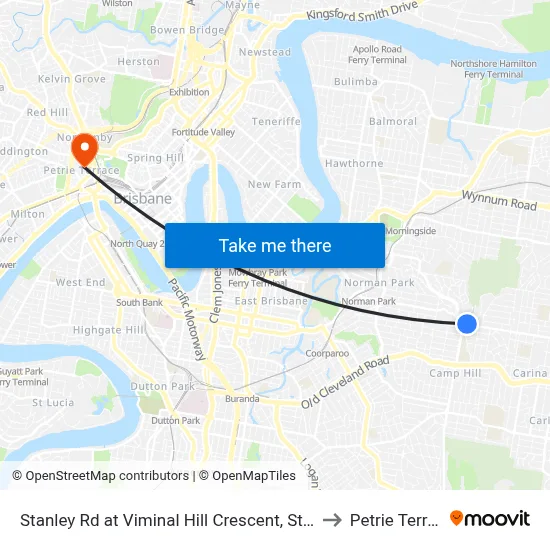 Stanley Rd at Viminal Hill Crescent, Stop 35a to Petrie Terrace map