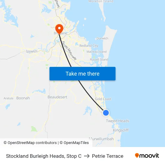 Stockland Burleigh Heads, Stop C to Petrie Terrace map