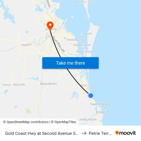 Gold Coast Hwy at Second Avenue Station to Petrie Terrace map