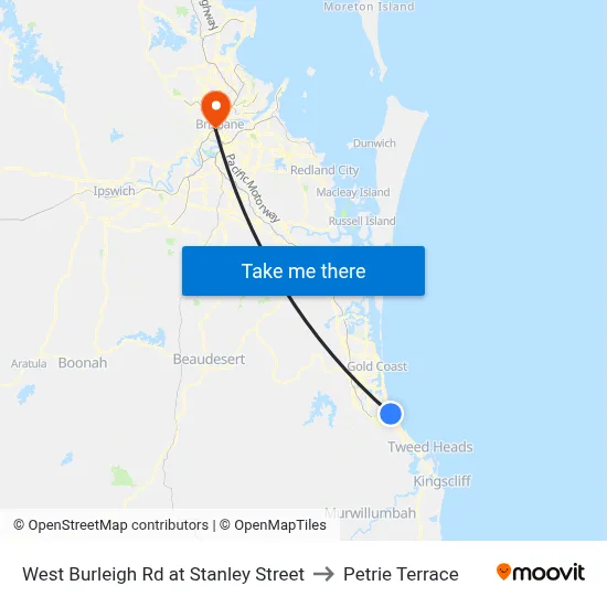 West Burleigh Rd at Stanley Street to Petrie Terrace map