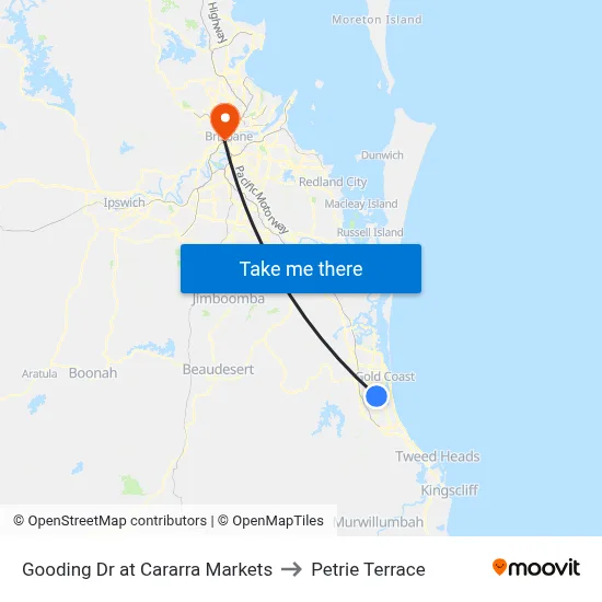 Gooding Dr at Cararra Markets to Petrie Terrace map