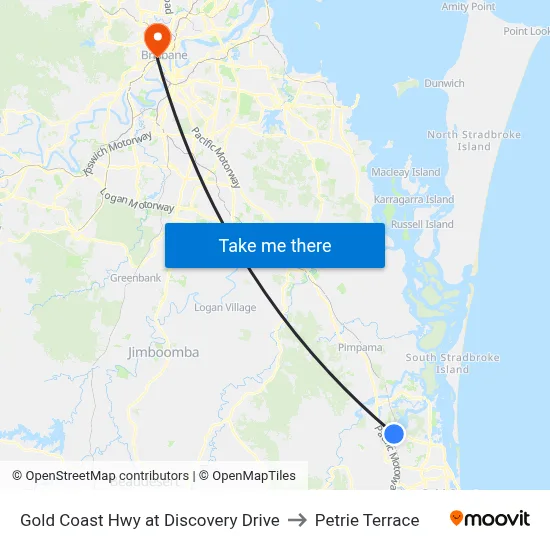 Gold Coast Hwy at Discovery Drive to Petrie Terrace map