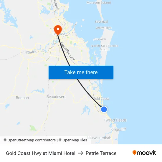 Gold Coast Hwy at Miami Hotel to Petrie Terrace map