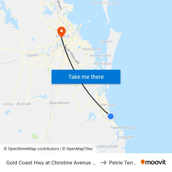 Gold Coast Hwy at Christine Avenue Station to Petrie Terrace map