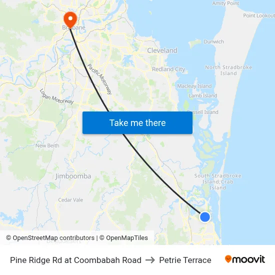 Pine Ridge Rd at Coombabah Road to Petrie Terrace map