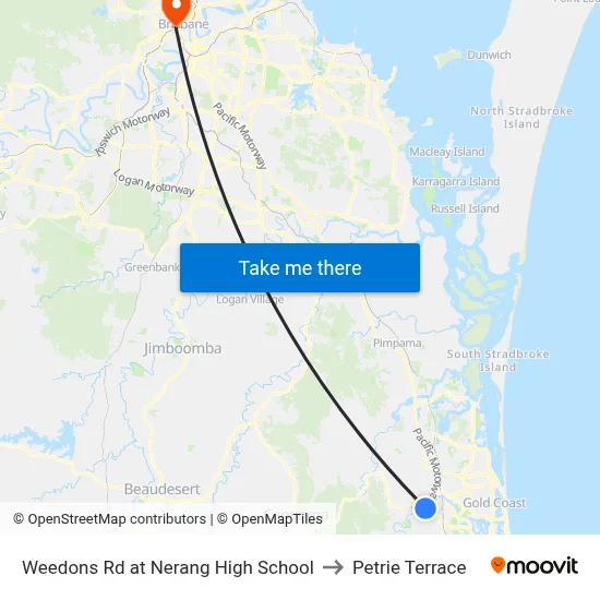Weedons Rd at Nerang High School to Petrie Terrace map