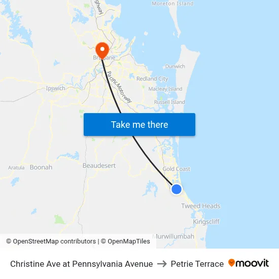 Christine Ave at Pennsylvania Avenue to Petrie Terrace map