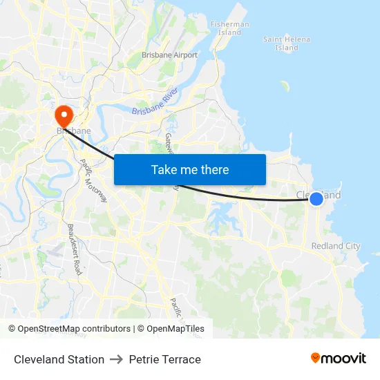 Cleveland Station to Petrie Terrace map