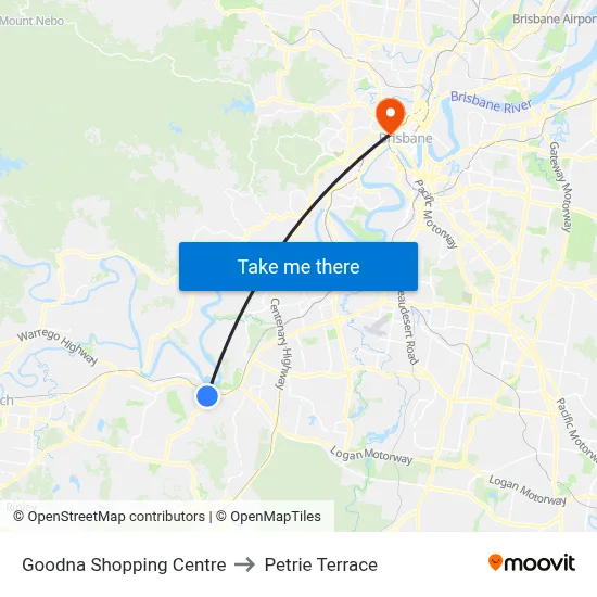 Goodna Shopping Centre to Petrie Terrace map