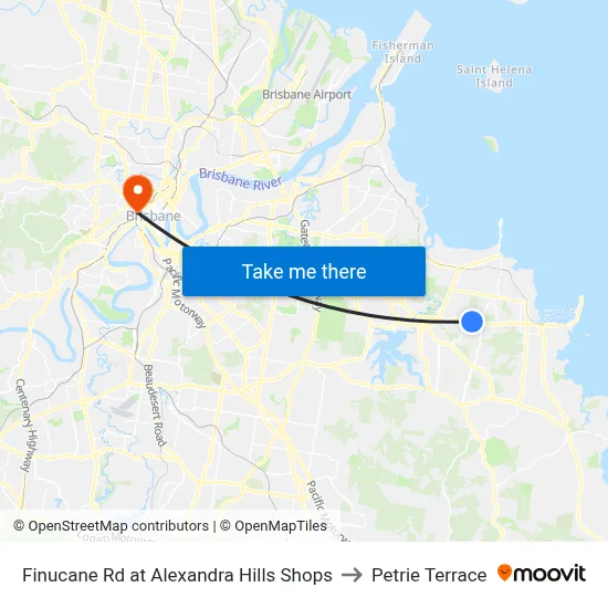 Finucane Rd at Alexandra Hills Shops to Petrie Terrace map