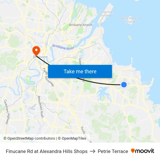 Finucane Rd at Alexandra Hills Shops to Petrie Terrace map