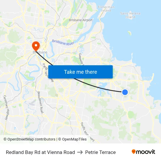 Redland Bay Rd at Vienna Road to Petrie Terrace map