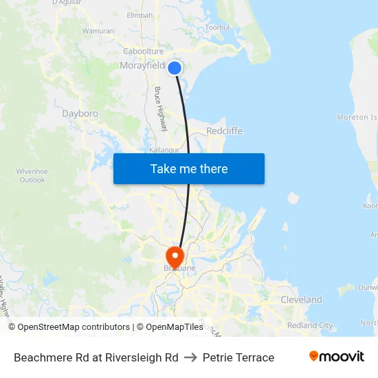 Beachmere Rd at Riversleigh Rd to Petrie Terrace map