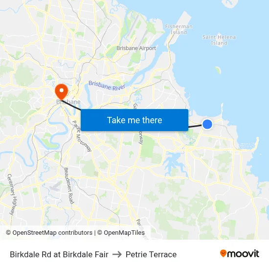 Birkdale Rd at Birkdale Fair to Petrie Terrace map