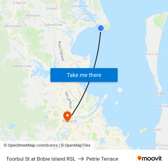 Toorbul St at Bribie Island RSL to Petrie Terrace map
