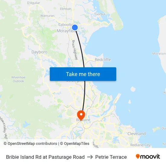 Bribie Island Rd at Pasturage Road to Petrie Terrace map