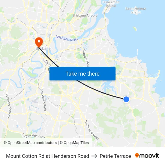 Mount Cotton Rd at Henderson Road to Petrie Terrace map