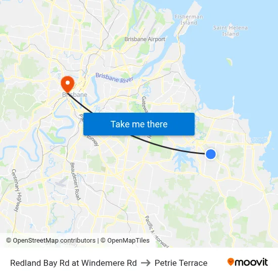 Redland Bay Rd at Windemere Rd to Petrie Terrace map