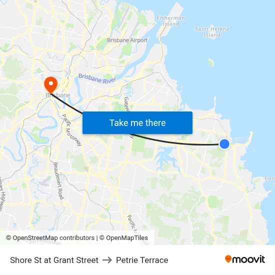 Shore St at Grant Street to Petrie Terrace map