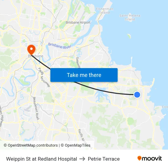 Weippin St at Redland Hospital to Petrie Terrace map