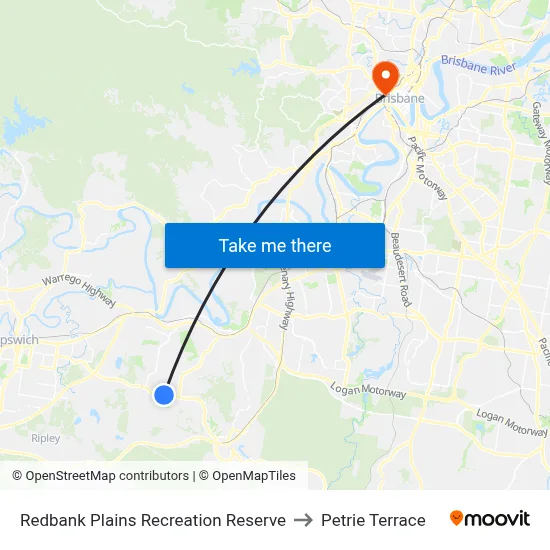 Redbank Plains Recreation Reserve to Petrie Terrace map