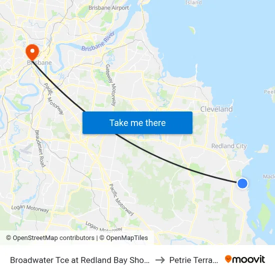 Broadwater Tce at Redland Bay Shops to Petrie Terrace map