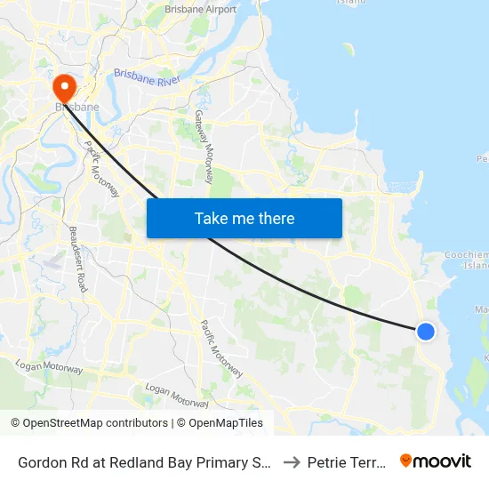 Gordon Rd at Redland Bay Primary School to Petrie Terrace map