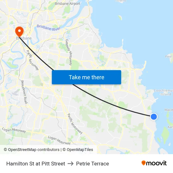 Hamilton St at Pitt Street to Petrie Terrace map
