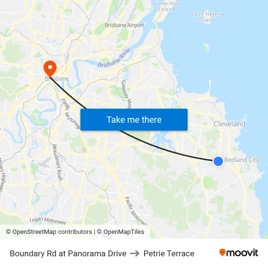 Boundary Rd at Panorama Drive to Petrie Terrace map