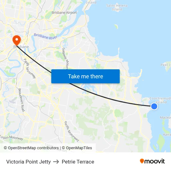 Victoria Point Jetty to Petrie Terrace map