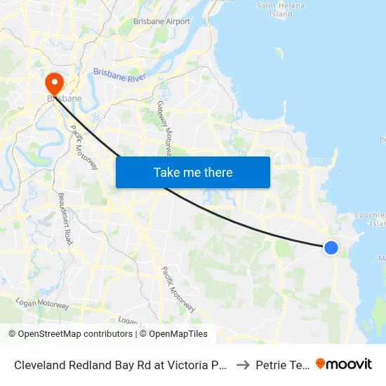 Cleveland Redland Bay Rd at Victoria Point High School to Petrie Terrace map