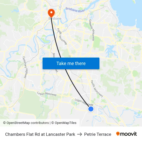 Chambers Flat Rd at Lancaster Park to Petrie Terrace map