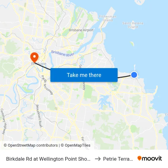 Birkdale Rd at Wellington Point Shops to Petrie Terrace map
