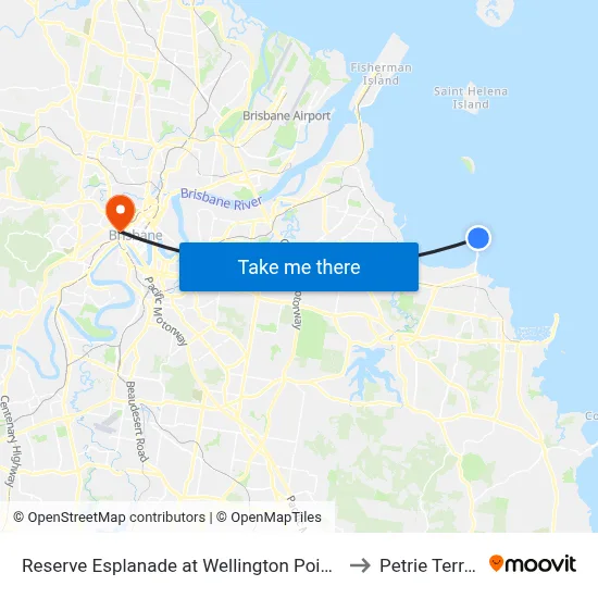 Reserve Esplanade at Wellington Point Jetty to Petrie Terrace map
