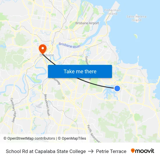 School Rd at Capalaba State College to Petrie Terrace map
