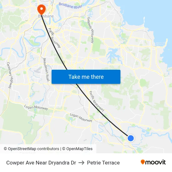 Cowper Ave Near Dryandra Dr to Petrie Terrace map