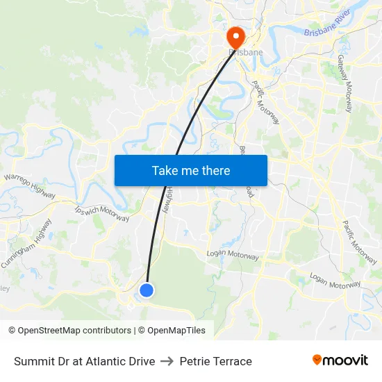 Summit Dr at Atlantic Drive to Petrie Terrace map