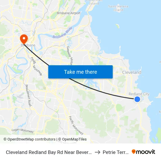 Cleveland Redland Bay Rd Near Beveridge Rd to Petrie Terrace map