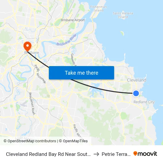 Cleveland Redland Bay Rd Near South St to Petrie Terrace map