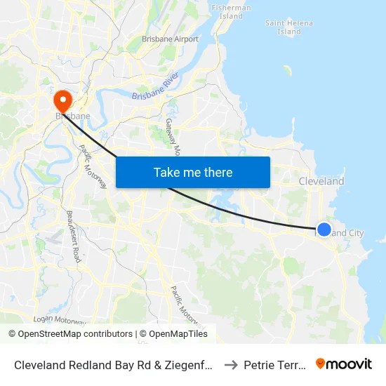 Cleveland Redland Bay Rd & Ziegenfusz Rd to Petrie Terrace map