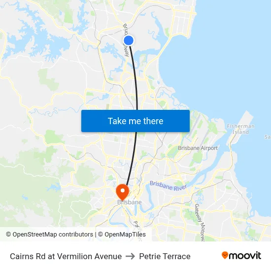 Cairns Rd at Vermilion Avenue to Petrie Terrace map