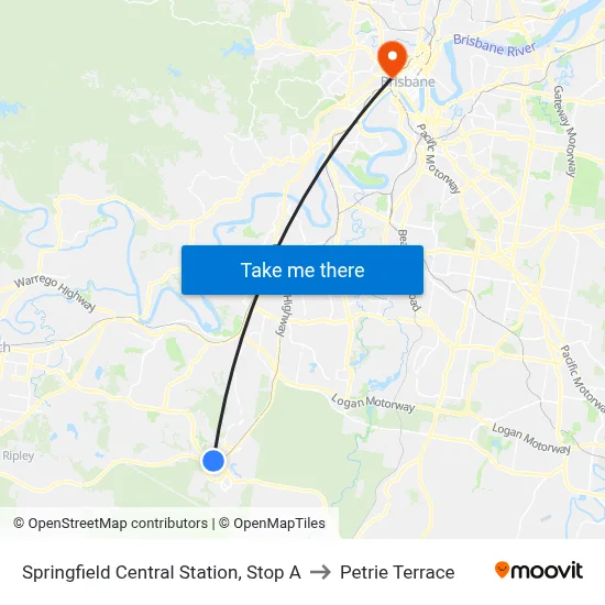 Springfield Central Station, Stop A to Petrie Terrace map