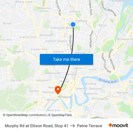 Murphy Rd at Ellison Road, Stop 41 to Petrie Terrace map