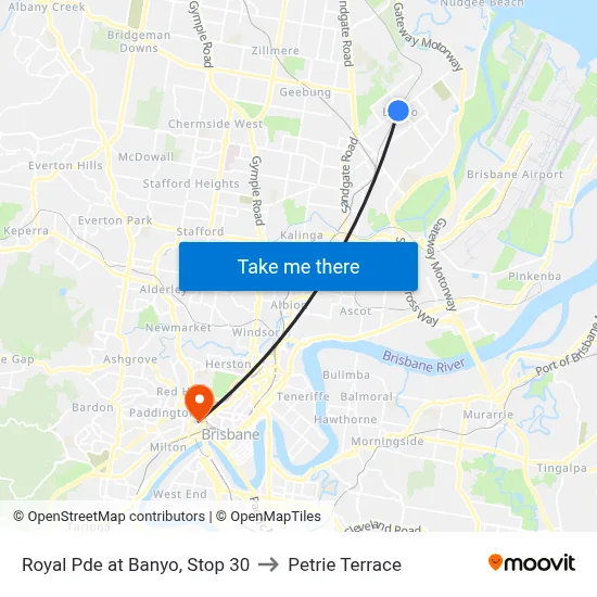 Royal Pde at Banyo, Stop 30 to Petrie Terrace map