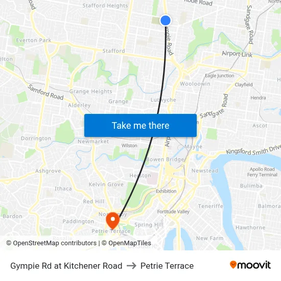 Gympie Rd at Kitchener Road to Petrie Terrace map