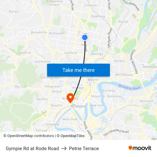 Gympie Rd at Rode Road to Petrie Terrace map