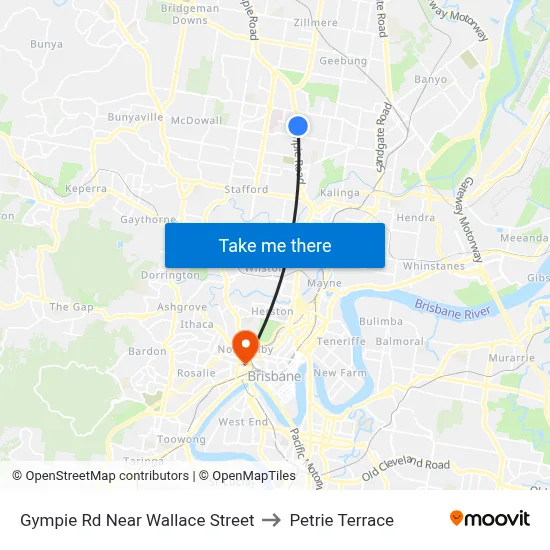 Gympie Rd Near Wallace Street to Petrie Terrace map